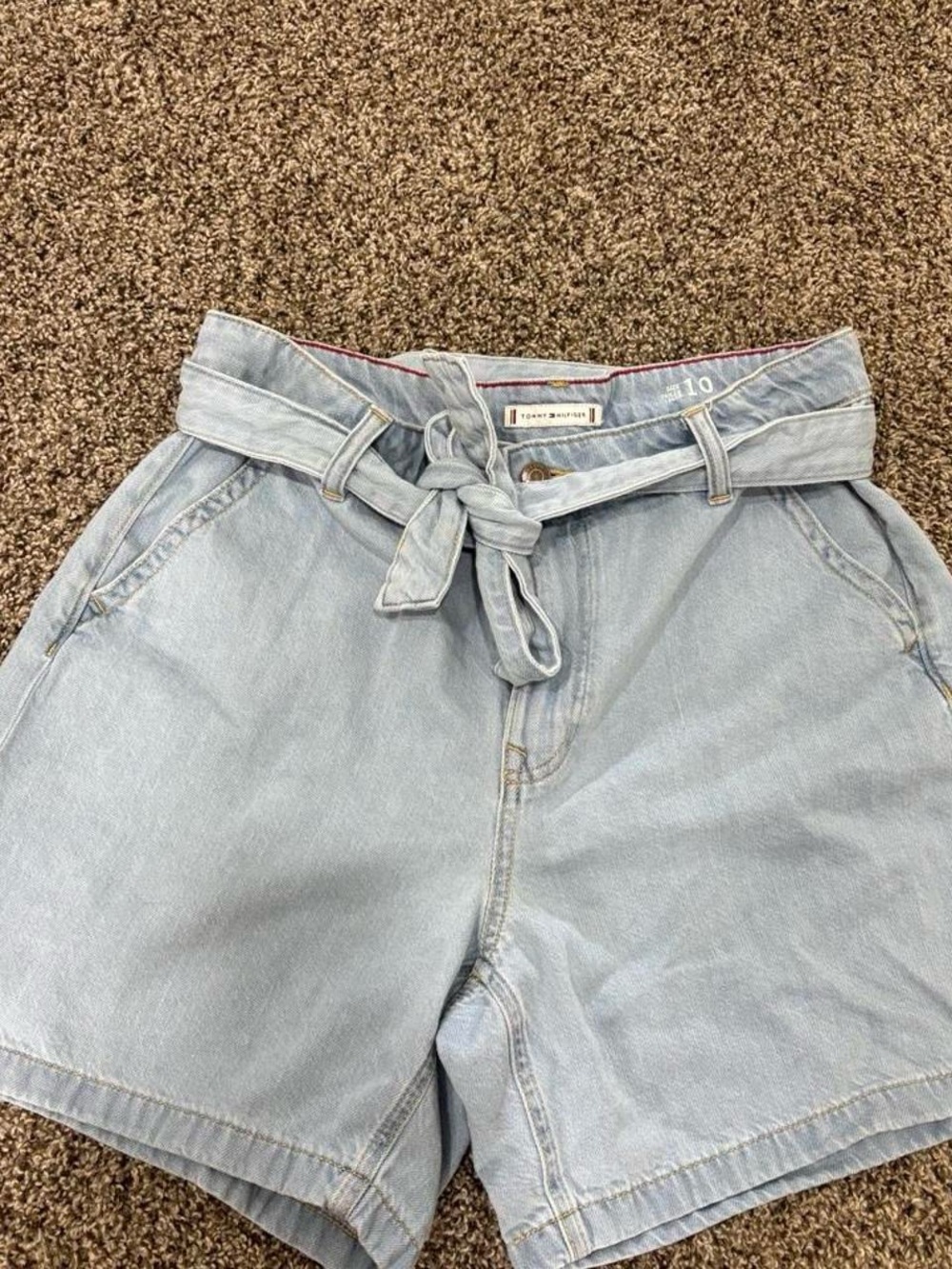 Tommy Hilfiger Light Wash Denim Paperbag Shorts with Tie Belt